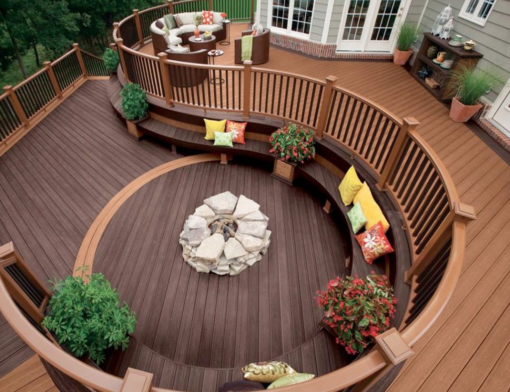 A Big Deck With a Bonfire Place